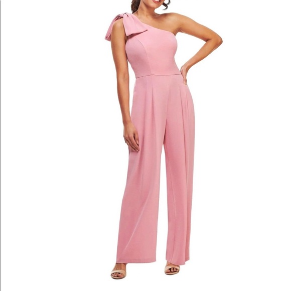 Gal Meets Glam Pants - Gal Meets Glam Pink One Shoulder Sylvia Jumpsuit